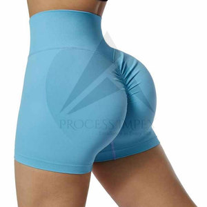 Shorts de yoga bleus unis taille haute pour femme, tricotés, extensibles, sportifs, pour la gym, l'entraînement, la course et les activités sportives - Product Image 2