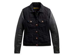 Veste en jean pour homme avec logo en cuir véritable, style motard, décontractée - Product Image 1