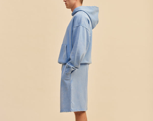 Heavy 500gsm Cotton Vintage Blue Color Acid Wash Hooodie Casual Retro Style Pure Cotton Acid Wash Fleece Boxy Fit Hoodie - Product Image 4