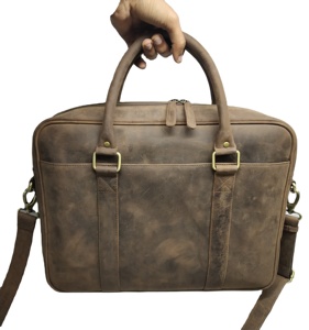 Crazy Horse Leather <b>Laptop</b> Briefcase Messenger Crossbody Handbags Luggage Sling <b>Bags</b> Business Vintage Custom Logos Man College - Product Image 1