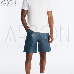 Shorts en cuir tendance bleu sarcelle, nouvelle collection, personnalisables avec votre logo, produit très demandé, style actuel. - Product Image 2