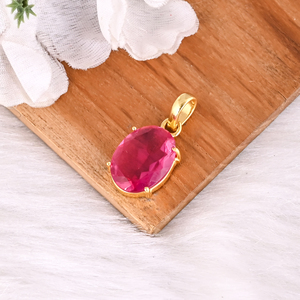 Colgante de Turmalina Rosa Hidro Ovalada, Chapado en Oro Amarillo sobre Latón, Joyería de Moda Hecha a Mano, Regalo Clásico de Diseñador para Mujer - Product Image 3