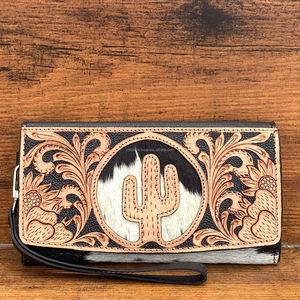 กระเป๋าสตางค์หนังวัวแท้สำหรับผู้หญิงพร้อมคลัทช์มือดีไซน์รูปกระบองเพชรตะวันตกสำหรับใช้ในชีวิตประจำวันหรือสำนักงาน - Product Image 4