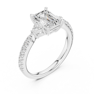 <b>Emerald</b> Cut Diamond Engagement <b>Ring</b> with Trillion Side Stones in 92.5 <b>Silver</b> Luxury Style Romantic Gift - Product Image 5