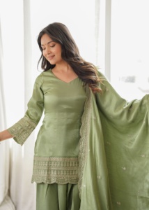 <b>Women</b>’s embroidered silk blend <b>kurta</b> with Patiala and dupatta elegant ethnic wear subtle sheen festive graceful traditional - Product Image 2
