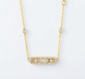 Collier pendentif minimaliste en or 18 carats avec diamant de laboratoire et chaîne à barres géométriques pavées de diamants, pendentif diamant mobile - Product Image 1