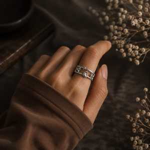 Bague Lune et Étoile en Argent Sterling, Bande Céleste en Argent, Bague Lune Minimaliste, Bijou Ajustable Tendance, Cadeau - Product Image 3