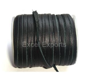 100% Genuine Black Leather Cords for Shoes Bags Jewelry Making Excel Exports with Flat Patterns & Coated Finish Garments - Product Image 1