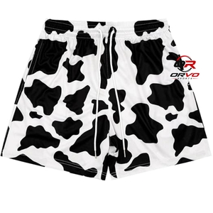 ORVO Sports Men's Cow Print Board <b>Shorts</b> Quick Dry Drawstring Mid Waist 100% Polyester Casual Swim Trunks - Product Image 1