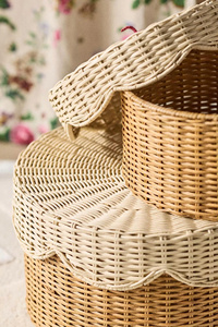 Refined Rattn 2-tier Cake <b>Basket</b> Scalloped Round <b>Laundry</b> <b>Basket</b> Handmade <b>Wicker</b> Hamper <b>Basket</b> Vietnam Manufacturer - Product Image 2