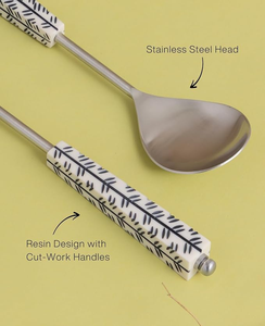 Juego de Cucharas para Servir Ensaladas FAIZA, de Acero Inoxidable Clásico Ecológico con Mango de Resina, Acabado Espejo, Regalos de Lujo, Superventas - Product Image 2