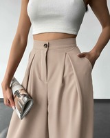 Pantalones Palazzo de Cintura Alta y Pierna Ancha para Mujer, Elegantes, Transpirables, de Secado Rápido, 100% Poliéster, con Pliegues Delanteros, Corte Holgado, Cierre de Botones