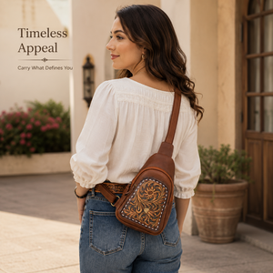 Handcrafted Western Floral <b>Tooled</b> Leather Sling Crossbody Bag for Women Vintage Shoulder <b>Backpack</b> Travel Casual Everyday Purse - Product Image 3