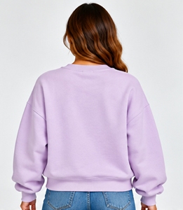 Sweat-shirt à col rond surdimensionné pour femme, couleur lavande, manches longues, 100% coton tricoté, vêtements d'automne - Product Image 2