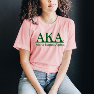 Camiseta AKA Personalizada de Algodón Grueso, Color Rosa Claro y Verde, con Estampado Gráfico, Cuello Redondo, Estilo Casual, Manga Corta - Product Image 1