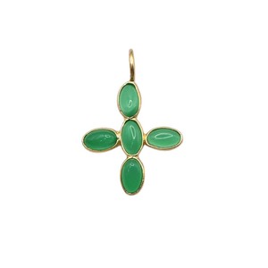 Green Onyx Cross Pendant Gold Plated Oval Gemstone Charm Bezel Set Dainty Religious Jewelry Women Handmade Minimal Necklace - Product Image 4