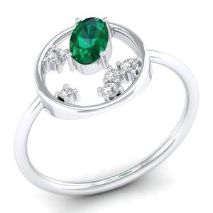 Anillo de Compromiso REYES Exquisito de Plata de Ley 925 con Moissanita, Corte Ovalado, Gema Esmeralda de 0.5 Quilates, Joyería Fina para Boda - Product Image 2