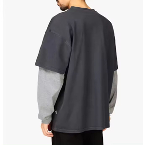 เสื้อยืดผู้ชายสองชั้นทันสมัย สวมใส่สบาย แขนเสื้อสองสี แฟชั่นเสื้อผ้า  รับสกรีนโลโก้  ดีไซน์ขอบตัดสี - Product Image 5