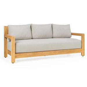 Minimalist Wood <b>Outdoor</b> <b>Sofa</b> Set with Light Gray Cushions Waterproof Garden Furniture for Poolside Use - Product Image 3