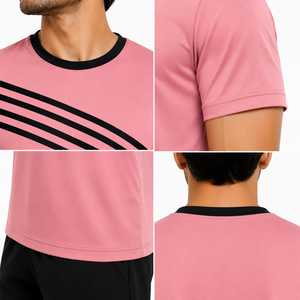 Men's Diagonal Stripe Sports T-Shirt Quick Dry <b>Athletic</b> Crew Neck Short Sleeve Pink Black Striped Gym Running Tee Custom Design - Product Image 3