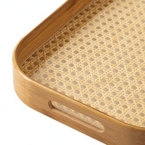 Bandeja Rectangular Desechable Moderna de Bambú Tejido para Servir y Plato para Postres para Mesa de Cocina o Mesa de Café - Product Image 2