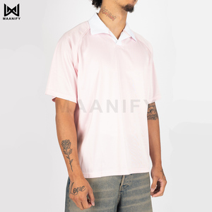 Camiseta Oversize de Lujo Rosa para Hombre, Estilo Boxy, Streetwear, Poliéster, Cuello en Contraste, Logotipo Personalizado, OEM ODM MAANIFY - Product Image 1