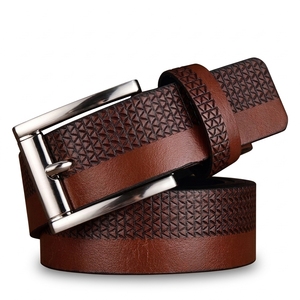 Ceinture en cuir véritable pour homme, marron, boucle en acier, décontractée ou habillée, motif uni, longueur ajustable, style premium - Product Image 1