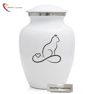 High Quality Eco Friendly Pet Memorial Urn for Cat <b>Ashes</b> Solid Aluminium Metal Cremation Jars Cat Print Design Personalized Urns - Product Image 1