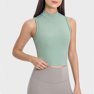 Top Corto de Punto Acanalado con Cuello Alto para Mujer, Sin Mangas, Ajustado, Transpirable, Informal, de Color Sólido, de Secado Rápido, para Fitness y Yoga - Product Image 5