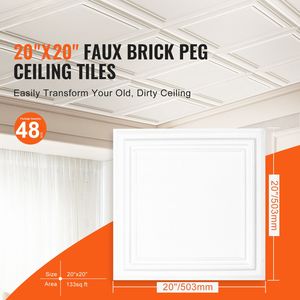 Confezione da 48 Piastrelle per Soffitto in Polistirolo Premium 20x20 Pollici, Piastrelle a Goccia per Villa, Facile Installazione/Taglio, Colla Plastica Certificata CEI - Product Image 2