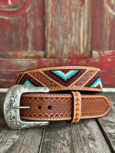 Ceinture en cuir brodée style western avec motif floral, boucle ardillon en alliage, unisexe, design ethnique décontracté, ceinture en cuir robuste, expédition immédiate - Product Image 6
