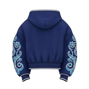 Sudadera con capucha de algodón y forro polar para hombre, con pedrería en toda la cara, estilo urbano, holgada, de tela gruesa, informal, con logo personalizable - Product Image 2