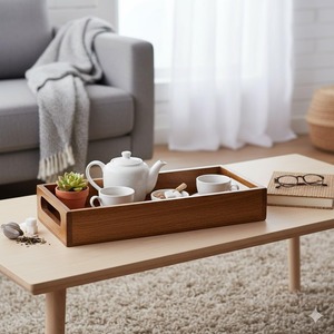 Plateau de service rectangulaire en bois avec fleurs et bougies, style moderne, centre de table décoratif, passe au lave-vaisselle, pour table de fête - Product Image 2