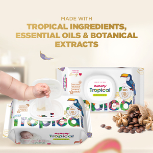 Toallitas Húmedas de Fibras No Tejidas 100% Naturales, Protección Segura Contra Erupciones, Coco, Fosfatidil, Rayón, 80 Piezas, Limpieza de Bebés, Tropical MamaMamy - Product Image 3