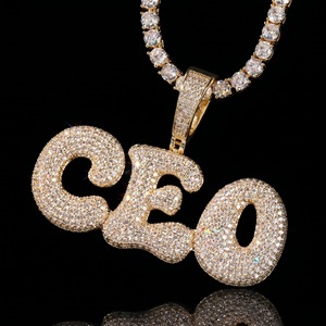 Collier Pendentif Lettre CEO Iced Out pour Homme, Plaqué Or, Micro-Pavé de Zircons Cubiques, Chaîne de Bijoux Hip Hop - Product Image 3