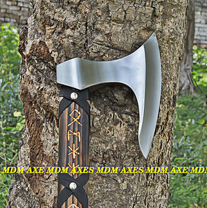 Handmade <b>Axe</b> D2 Steel Blade Wood <b>Handle</b> With Leather Sheath Outdoor Knife - Product Image 6