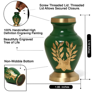 Juego de 4 Urnas Funerarias Pequeñas de Latón Duradero de Alta Calidad con Grabado del Árbol de la Vida en Verde para Guardar Cenizas Conmemorativas - Product Image 2