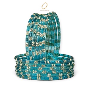 Bracelets en verre bleu goutte de pluie de qualité supérieure, fabriqués à la main, plaqués or, avec pierres en zircon, pour femmes, à porter en soirée, vente en gros - Product Image 3