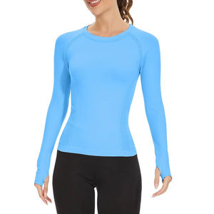 Haut de yoga et de fitness pour femme, léger, pour activités sportives en extérieur, à manches longues, dos ajusté, uni, sans couture, tendance - Product Image 6