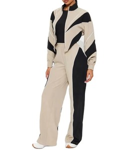 Ensemble survêtement coupe-vent color block personnalisé pour femme, deux pièces, avec pantalon de jogging court et long, respirant - Product Image 2