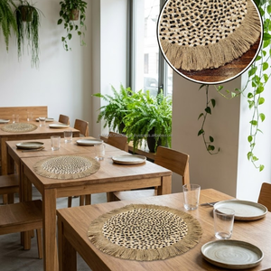 Set de table rond en jute fait main, style bohème avec franges, dessous de verre tissé en fibre naturelle pour la décoration intérieure - Product Image 6