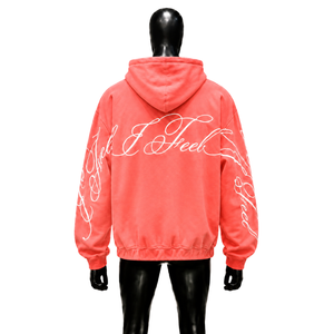 Coral Zip Hoodie Relaxed Fit 100% Cotton Solid Embroidered Breathable Everyday Fashion Cold Weather Loungewear City Style - Product Image 2
