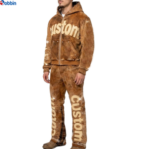Conjunto de Sudadera con Capucha Casual Estampada Personalizada de Última Tendencia para Hombre, Pantalones de Chándal Acampanados Bordados, Chándal Vintage de Estilo Urbano de Gran Gramaje - Product Image 4