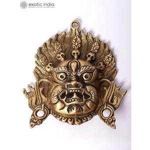 Masque mural Mahakala de divinité bouddhiste tibétaine de 6 pouces fait à la main en Inde - Product Image 2