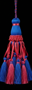 กระเป๋ากำมะหยี่สีกรมท่าพร้อมพู่ห้อยสีน้ำเงินและสีแดงสำหรับตกแต่ง - Product Image 2