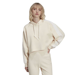 Sweat-shirt à capuche court personnalisé pour femme, blanc cassé, avec bandes latérales, coupe ample, style streetwear, idéal pour le sport et la gym - Product Image 5