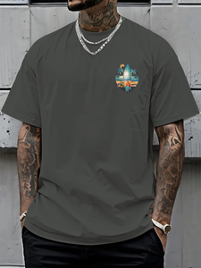 Men's Gray T-Shirt Short Sleeve O-Neck Digital Print Beach Surf Design Regular Fit 100% Cotton Jersey Breathable Casual Custom - Product Image 2