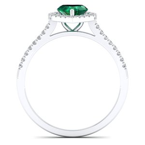 Anillo de compromiso REYES de oro blanco macizo de 14 quilates de alta calidad con diamantes para mujer, forma de corazón, piedra preciosa esmeralda de 0,61 quilates, joyería fina - Product Image 4