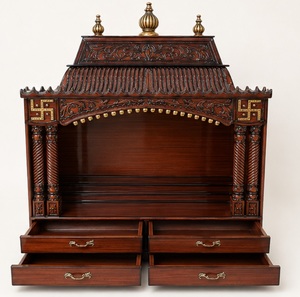 Buy Handicraft Temple with Teak Wood Finish Traditional Handmade Solid Wood <b>Mandir</b> for Home Australia Puja <b>Mandir</b> Manufacturers - Product Image 2