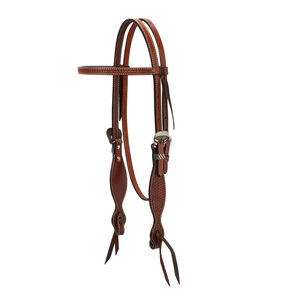 Cabezada de cuero occidental de alta calidad para caballo, con banda recta, en color marrón tostado. - Product Image 6